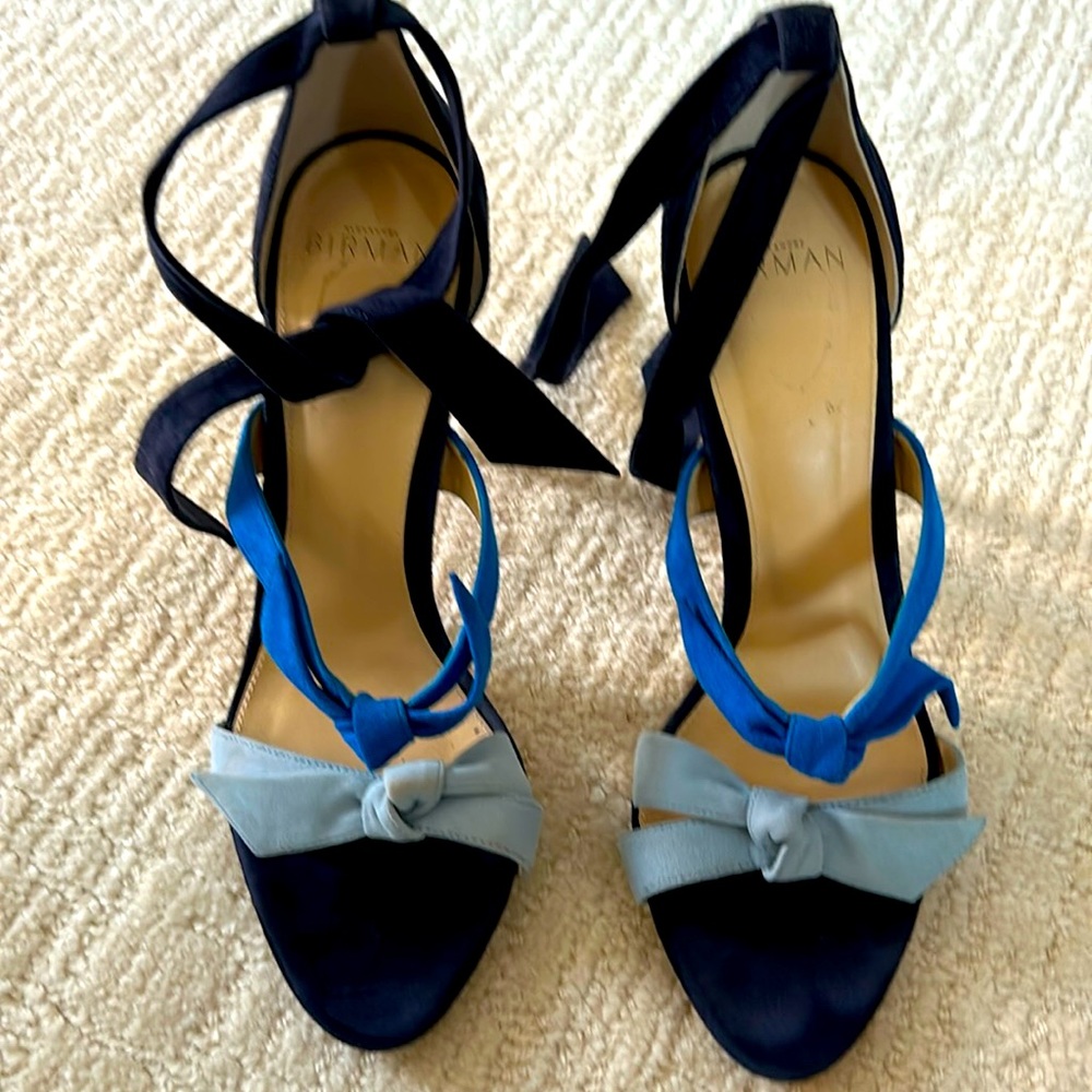 Alexandre Birman high heel Clarita Suede Sandal double bow in hues of blue/navy